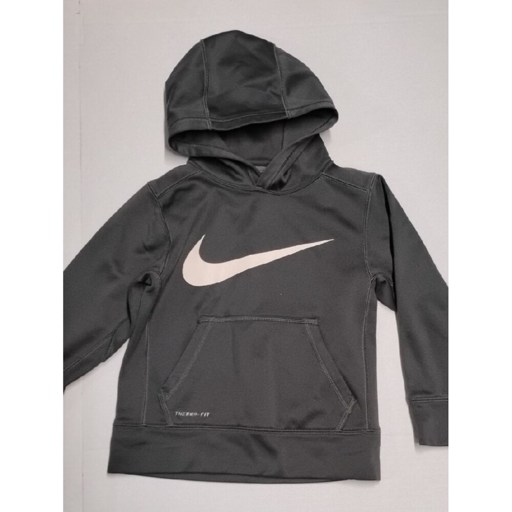 Nike Youth Charcoal Gray Hoodie with White Swoosh Therma-fit XS